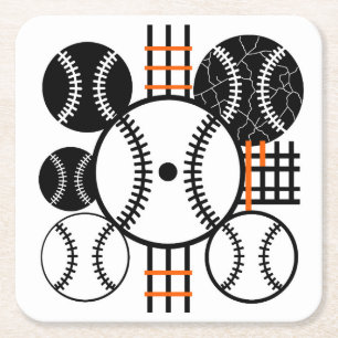 Modern Baseball Schwarz Weiß Orange Farbpattern Rechteckiger Pappuntersetzer