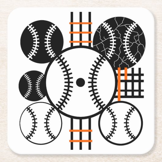 Modern Baseball Schwarz Weiß Orange Farbpattern Rechteckiger Pappuntersetzer (Vorderseite)