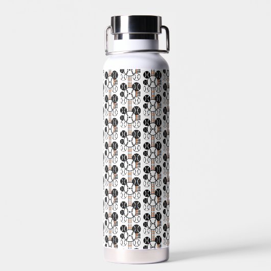 Modern Baseball Schwarz Weiß Orange Farbpattern Trinkflasche (Rückseite)