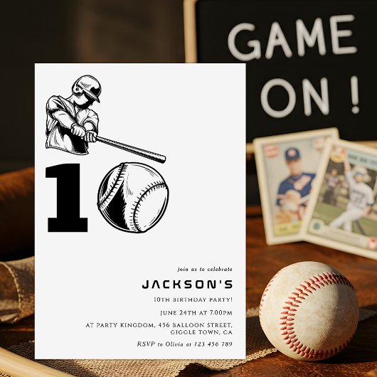 Modern Baseball Theme Sports Boy 10TH Birthday Einladung