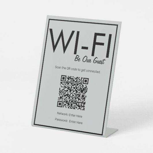 Modern Basic Gray Wi-Fi QR Code Pedestal Sign Sockelschild (Vorderseite)
