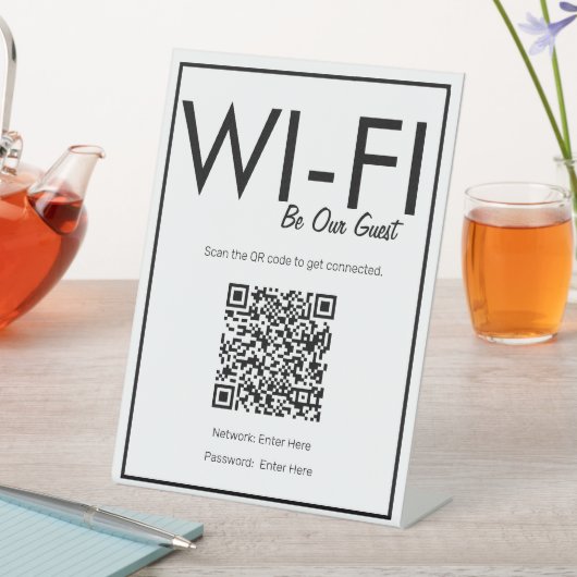 Modern Basic White Wi-Fi QR Code Pedestal Sign Sockelschild (In Situ)