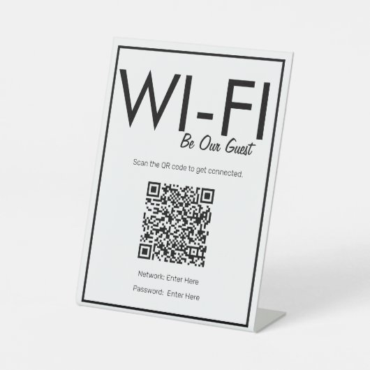 Modern Basic White Wi-Fi QR Code Pedestal Sign Sockelschild (Vorderseite)