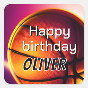 Modern Basketball Ball Sports Happy Birthday Quadratischer Aufkleber