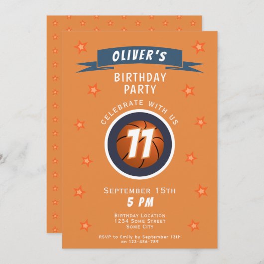 Modern Basketball Ball Star Sports Geburtstag Einladung (Vorne/Hinten)