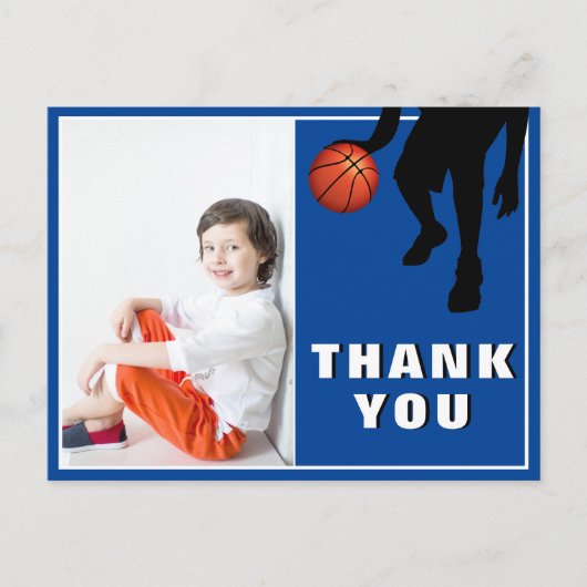 Modern Basketball Birthday Foto Vielen Dank Postkarte (Vorderseite)