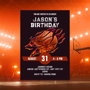 Modern Basketball Feuer-Geburtstag  Einladung