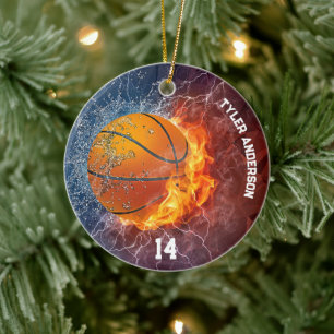Modern Basketball Name und Spielernummer Feuereis Keramik Ornament
