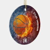 Modern Basketball Name und Spielernummer Feuereis Keramik Ornament (Rechts)