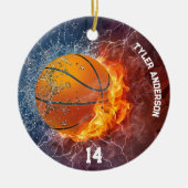 Modern Basketball Name und Spielernummer Feuereis Keramik Ornament (Vorne)