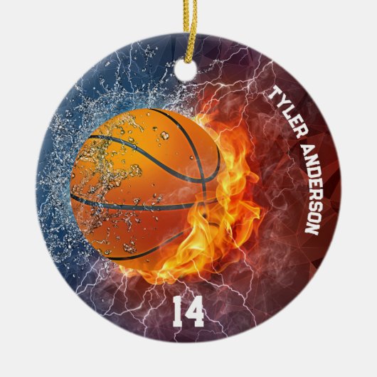 Modern Basketball Name und Spielernummer Feuereis Keramik Ornament (Vorne)