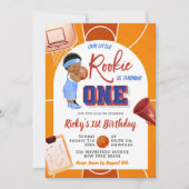 Modern Basketball Rookie African Boy 1. Geburtstag Einladung (Vorderseite)