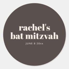 Modern Bat Mitzvah Autumn Brown Personalized  Runder Aufkleber