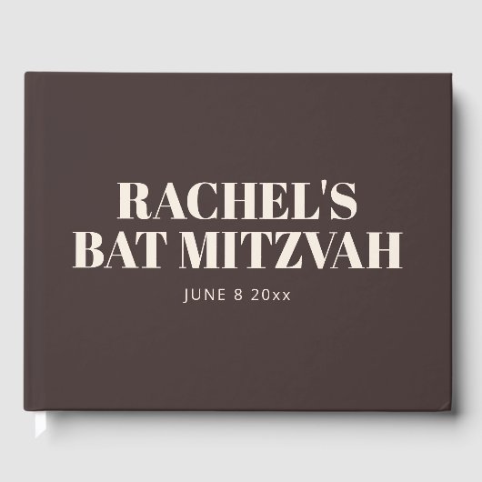Modern Bat Mitzvah Brown Personalized Name Memory Gästebuch (Vorderseite)