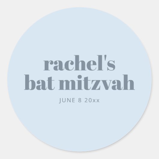 Modern Bat Mitzvah Soft Blue Personalized Favor Runder Aufkleber (Vorderseite)