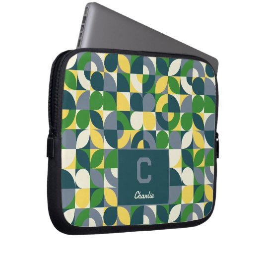 Modern Bauhaus Abstract Geometric Monogram Pattern Laptopschutzhülle (Vorne Rechts)