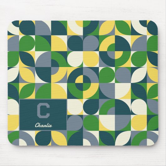 Modern Bauhaus Abstract Geometric Monogram Pattern Mousepad (Vorne)