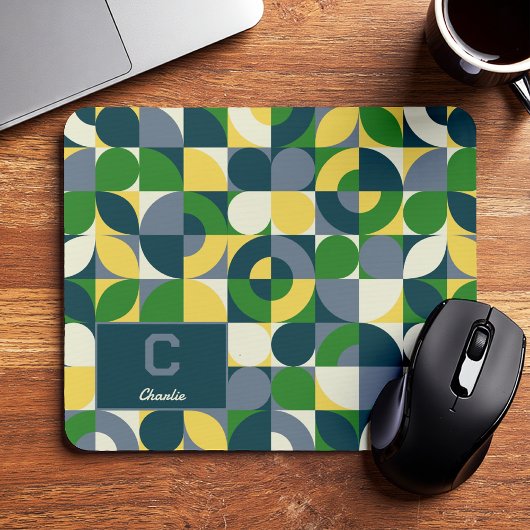 Modern Bauhaus Abstract Geometric Monogram Pattern Mousepad