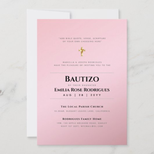 Modern BAUTIZO Bautismo BAPTISM Christening INVITE Einladung (Vorderseite)