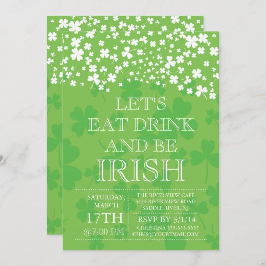 Modern Be Irish St. Patrick's Day Party Einladung (Vorne/Hinten)
