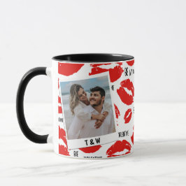 Modern Be My Valentines Lips Couple Photo Initial Tasse