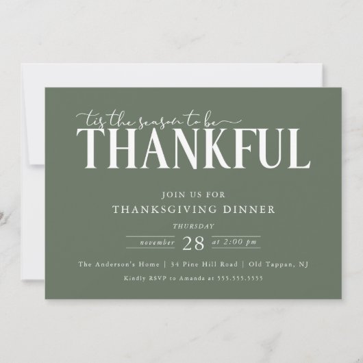 Modern Be Thankful Thanksgiving Dinner Einladung (Vorderseite)