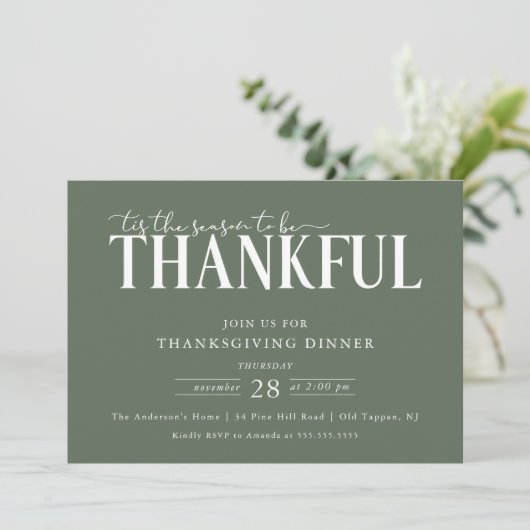 Modern Be Thankful Thanksgiving Dinner Einladung (Stehend Vorderseite)