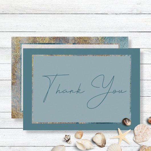 Modern Beach Abstrakt Aquamarin & Gold Hochzeit Da Dankeskarte