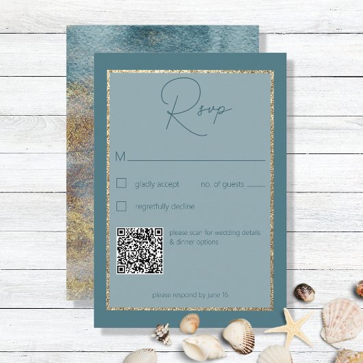 Modern Beach Abstrakt Aquamarin & Gold RSVP Card Karte