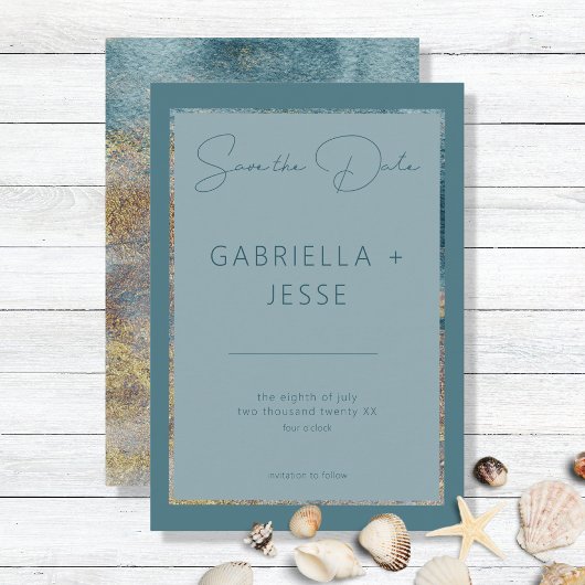 Modern Beach Abstrakt Aquamarin & Gold Save the Da Date