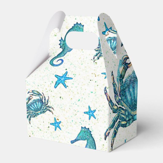 Modern Beach Blue Crab Starfish Seahorty Geschenkschachtel (Rückseite)