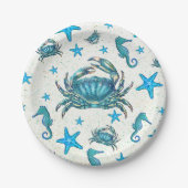 Modern Beach Blue Crab Starfish Seahorty Pappteller (Vorderseite)