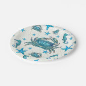 Modern Beach Blue Crab Starfish Seahorty Pappteller (Schrägansicht)
