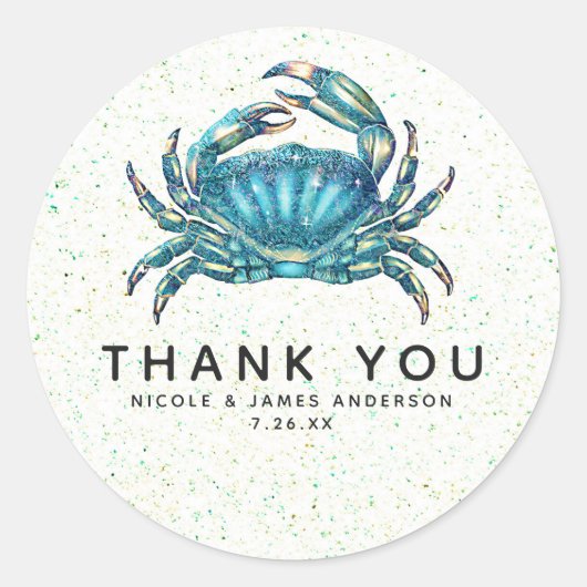 Modern Beach Blue Crab Starfish Seepferd Gefallen Runder Aufkleber (Vorderseite)