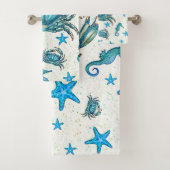 Modern Beach Blue Crab Starfish Seepferd Sparkle Badhandtuch Set (Insitu)