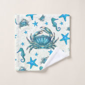Modern Beach Blue Crab Starfish Seepferd Sparkle Badhandtuch Set (Waschlappen)