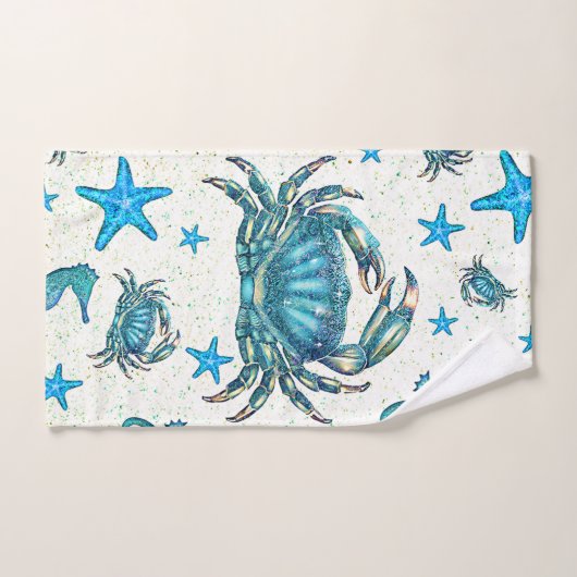 Modern Beach Blue Crab Starfish Seepferd Sparkle Badhandtuch Set (Handtuch)