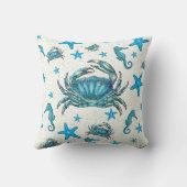 Modern Beach Blue Crab Starfish Seepferd Sparkle Kissen (Rückseite)