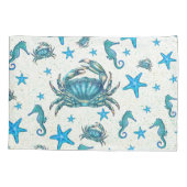 Modern Beach Blue Crab Starfish Seepferd Sparkle Kissenbezug (Rückseite)