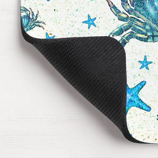 Modern Beach Blue Crab Starfish Seepferd Sparkle Mousepad (Ecke)