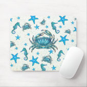 Modern Beach Blue Crab Starfish Seepferd Sparkle Mousepad (Mit Mouse)