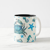 Modern Beach Blue Crab Starfish Seepferd Sparkle Zweifarbige Tasse (VorderseiteRechts)