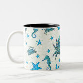 Modern Beach Blue Crab Starfish Seepferd Sparkle Zweifarbige Tasse (Links)