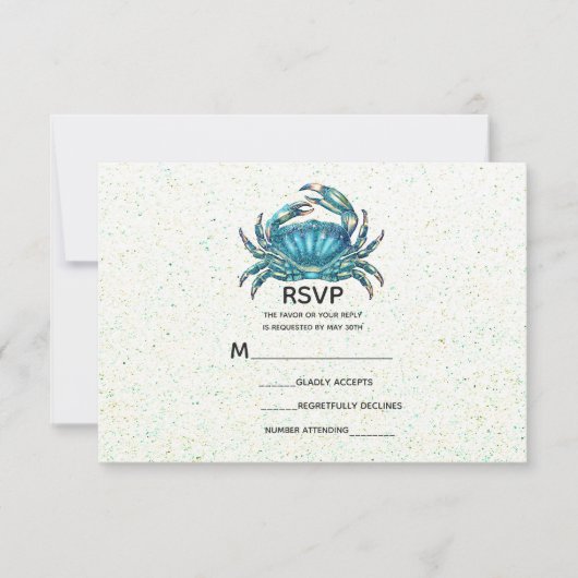 Modern Beach Blue Crab Starfish Wedding RSVP (Vorderseite)