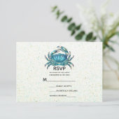 Modern Beach Blue Crab Starfish Wedding RSVP (Stehend Vorderseite)