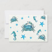 Modern Beach Blue Crab Starfish Wedding RSVP (Rückseite)
