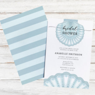 Modern Beach Blue Shell Bridal Shover Einladung