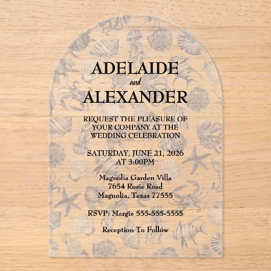 Modern Beach Coastal Watercolor Wedding Blue Acryleinladungen (Vorderseite)