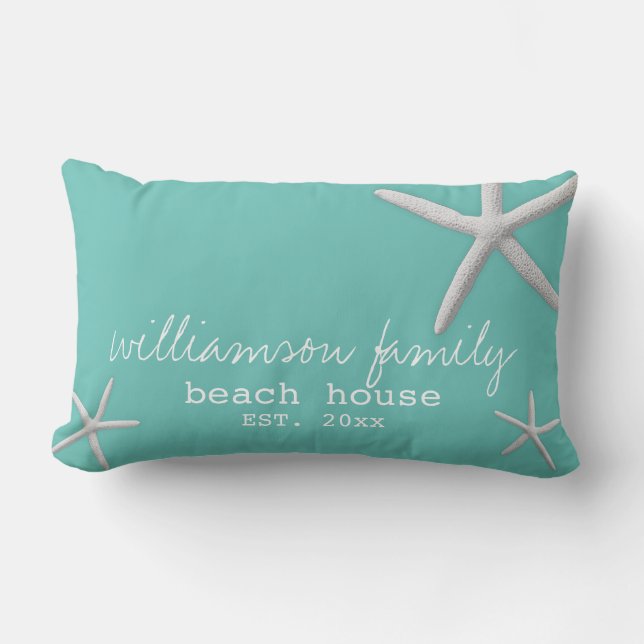 Modern Beach House Coastal Starfish Aquamarin Blue Lendenkissen (Vorderseite)