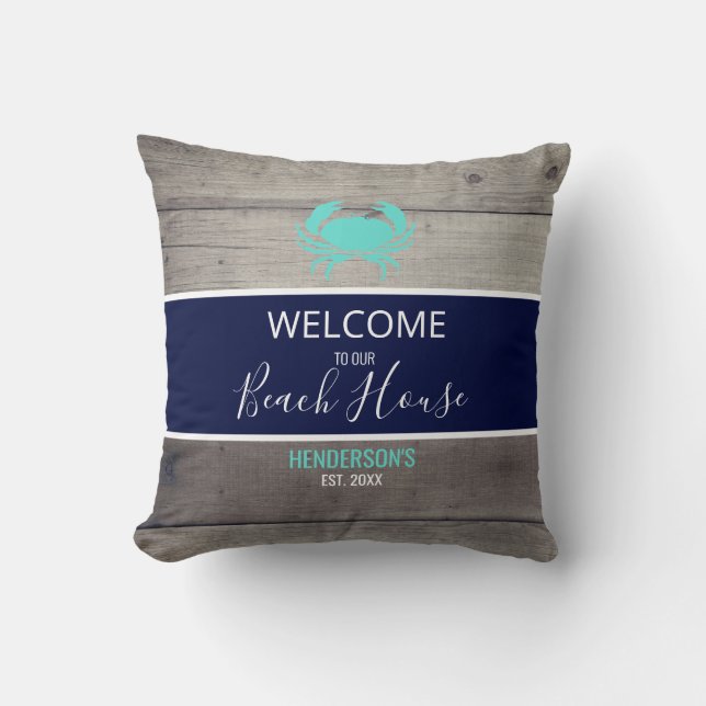 Modern Beach House Nautical Aquamarin Blue Persona Kissen (Vorderseite)